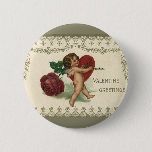 Vintager Viktorianischer Valentinkreub, Rose und H Button (Vorderseite)