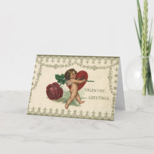 Vintager Viktorianischer Valentinkreub, Rose und H Feiertagskarte