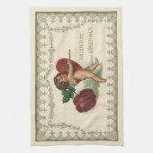 Vintager Viktorianischer Valentinkreub, Rose und H Geschirrtuch (Vertikal)