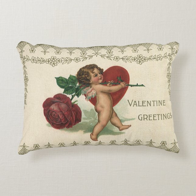 Vintager Viktorianischer Valentinkreub, Rose und H Zierkissen (Vorderseite)
