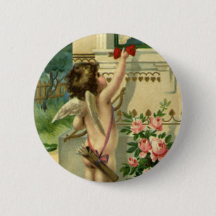 Vintager Viktorianischer Valentinstag, Angel Herz Button