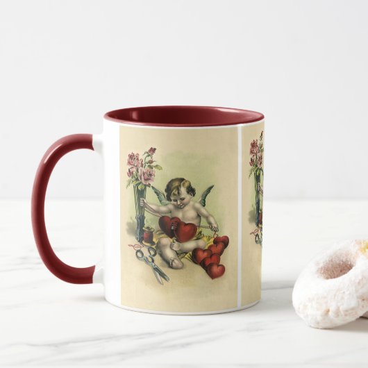 Vintager Viktorianischer Valentinstag Angel Seamst Tasse (Mit Donut)