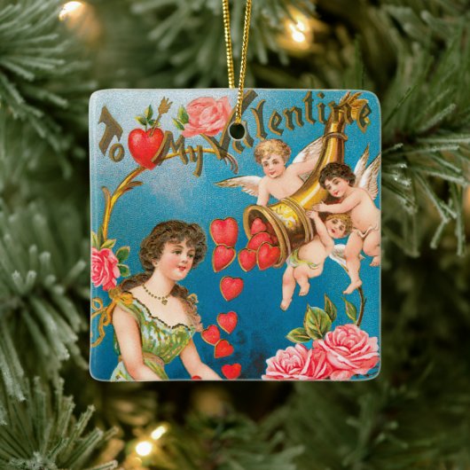 Vintager Viktorianischer Valentinstag Angels & Her Keramikornament (Baum)