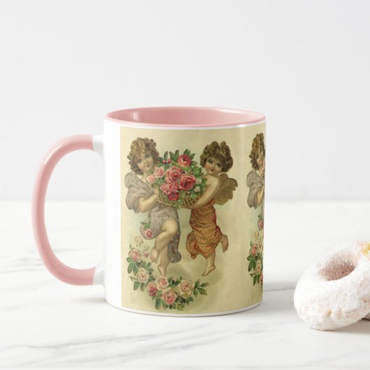 Vintager Viktorianischer Valentinstag, Angels Rose Tasse (Mit Donut)