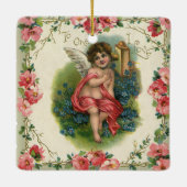 Vintager Viktorianischer Valentinstag-Cherub am Te Keramikornament (Rückseite)