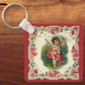 Vintager Viktorianischer Valentinstag-Cherub am Te Schlüsselanhänger (Vorderseite)