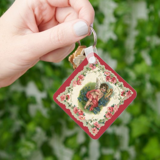 Vintager Viktorianischer Valentinstag-Cherub am Te Schlüsselanhänger (Hand)