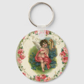 Vintager Viktorianischer Valentinstag-Cherub am Te Schlüsselanhänger (Vorderseite)