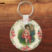 Vintager Viktorianischer Valentinstag-Cherub am Te Schlüsselanhänger (Vorderseite)