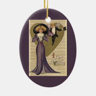 Vintager Viktorianischer Valentinstag, Dame in Lil Keramikornament