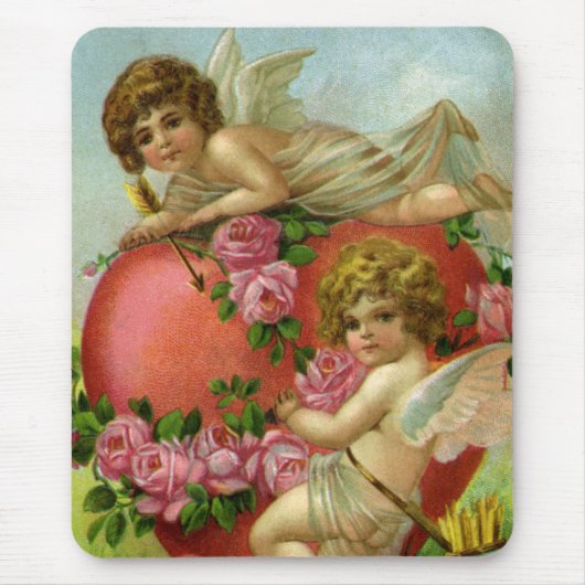 Vintager Viktorianischer Valentinstag Engel Herzli Mousepad (Vorne)