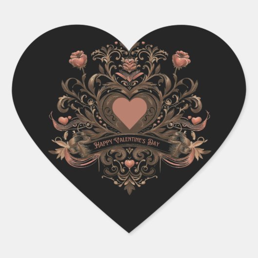 Vintager, Viktorianischer Valentinstag Herz-Aufkleber (Vorderseite)