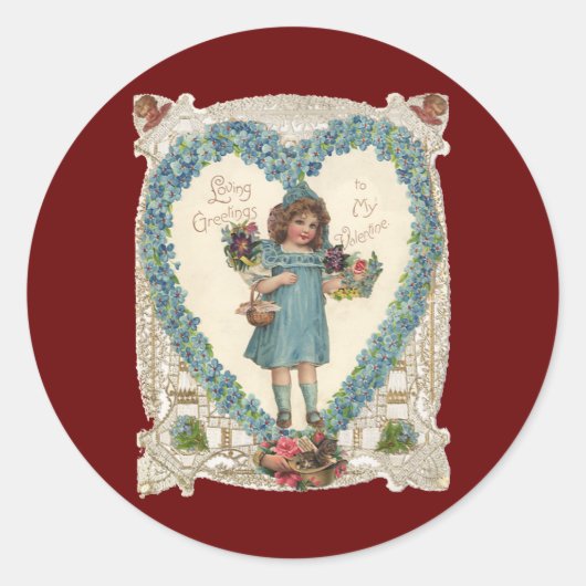 Vintager Viktorianischer Valentinstag, Herzkranz Runder Aufkleber (Vorderseite)