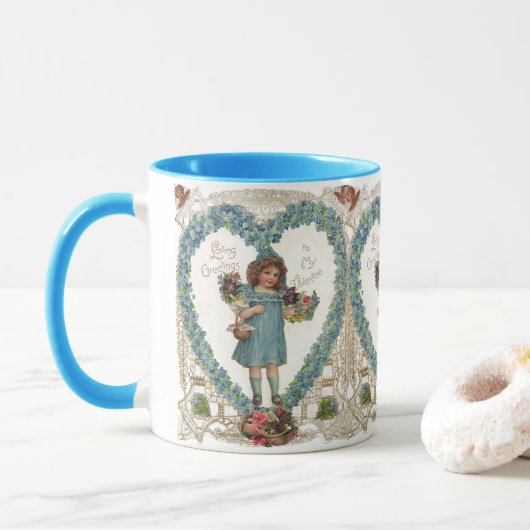 Vintager Viktorianischer Valentinstag, Herzkranz Tasse (Mit Donut)