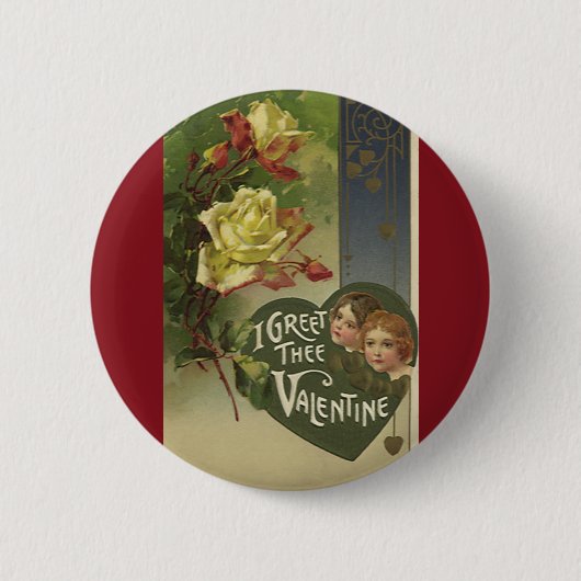 Vintager Viktorianischer Valentinstag, Mädchen und Button (Vorderseite)