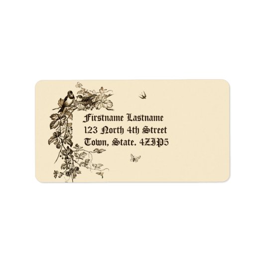 Vintager Viktorianischer Vogelschutz- und Vogelnes Adressaufkleber (Vorne)