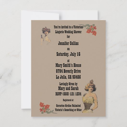 Vintager viktorianischer Wäsche-Polterabend Einladung (Rückseite)