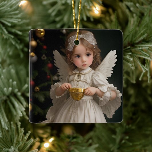 Vintager Viktorianischer Weihnachtsgel Keramikornament (Baum)