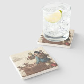 Vintager Viktorianischer Weihnachtsmann am Kamin Steinuntersetzer (Seitenansicht)