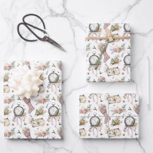 Vintager Viktorianischer Weihnachtsurlaub Geschenkpapier Set (Vorderseite)