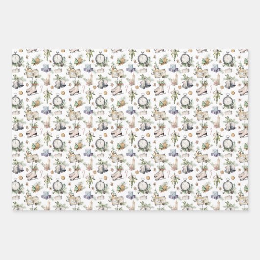 Vintager Viktorianischer Weihnachtsurlaub Geschenkpapier Set (Vorderseite)