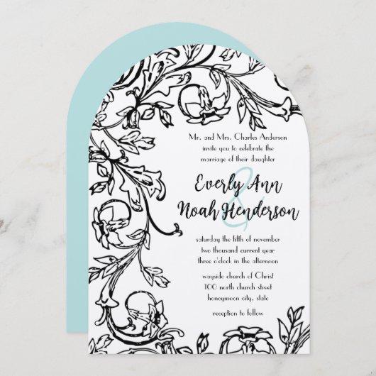 Vintager Vintager Blumenwirbel Einladungen für Hoc (Vorne/Hinten)