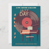 Vintager Vinyl & Piano Jazz-Tag Einladung (Vorderseite)