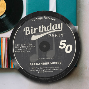 Vintager Vinyl Record Schwarz-weiß 70er 50. Geburt Einladung