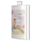 Vintager Vogel auf Baumrosa Blume entmutigen Flachmann (Links)