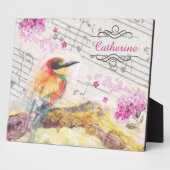Vintager Vogel auf Baumrosa Blume entmutigen Fotoplatte (Seite)