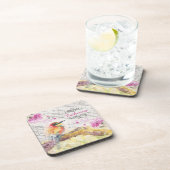 Vintager Vogel auf Baumrosa Blume entmutigen Getränkeuntersetzer (Rechte Seite)