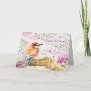 Vintager Vogel auf Baumrosa Blume entmutigen Karte