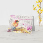 Vintager Vogel auf Baumrosa Blume entmutigen Karte (Gelbe Blume)