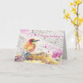 Vintager Vogel auf Baumrosa Blume entmutigen Karte (Gelbe Blume)