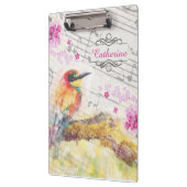 Vintager Vogel auf Baumrosa Blume entmutigen Klemmbrett (Links)