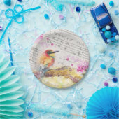 Vintager Vogel auf Baumrosa Blume entmutigen Pappteller (Party)