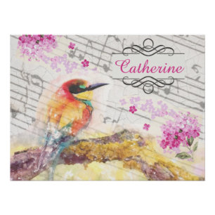 Vintager Vogel auf Baumrosa Blume entmutigen Poster