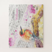 Vintager Vogel auf Baumrosa Blume entmutigen Puzzle (Vertikal)
