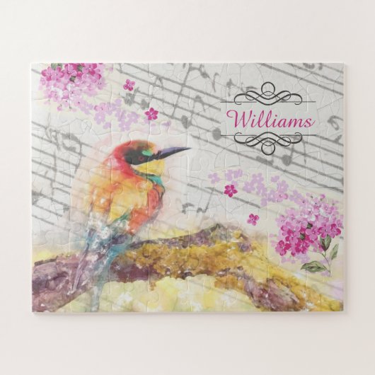 Vintager Vogel auf Baumrosa Blume entmutigen Puzzle (Horizontal)