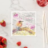 Vintager Vogel auf Baumrosa Blume entmutigen Serviette (Beispiel)