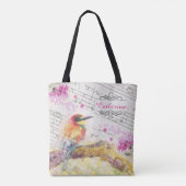 Vintager Vogel auf Baumrosa Blume entmutigen Tasche (Rückseite)
