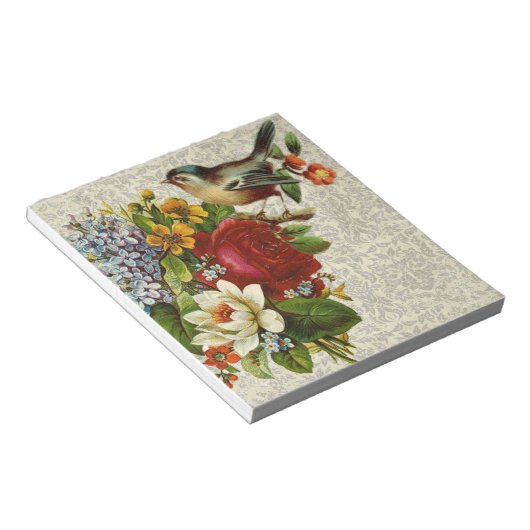 Vintager Vogel auf Blume Notizblock (angewinkelt)