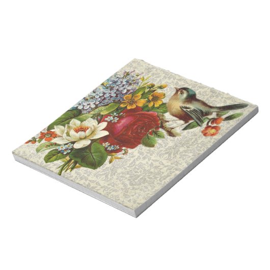 Vintager Vogel auf Blume Notizblock (Rotiert)