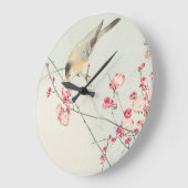 Vintager Vogel auf Blütenzweig Große Wanduhr (Winkel)