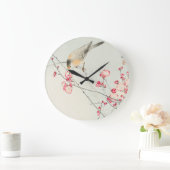Vintager Vogel auf Blütenzweig Große Wanduhr (Zuhause)