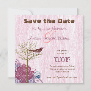Vintager Vogel auf WoodGrain Hochzeit speichern Si Save The Date