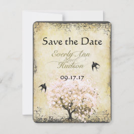 Vintager Vogel aus Herzleder, rosa Tree, Save the  Save The Date