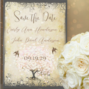 Vintager Vogel aus Herzleder, rosa Tree, Save the  Save The Date