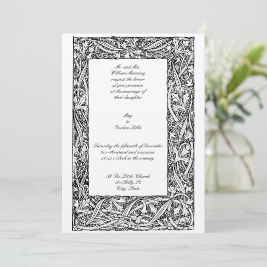 Vintager Vogel-Blumenrahmen im Jugendstil Einladung (Stehend Vorderseite)