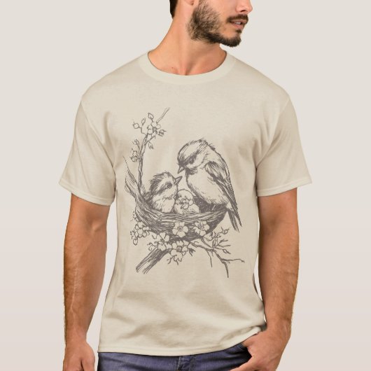 Vintager Vogel im Nest T-Shirt (Vorderseite)